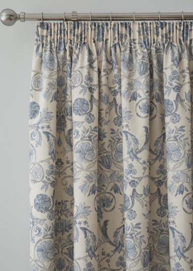 Dreams & Drapes Design Averie Blue Pencil Pleat Curtains With Tie-Backs