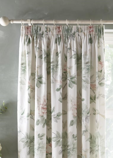 Appletree Heritage Campion Sateen Green Pencil Pleat Curtains With Tie-Backs