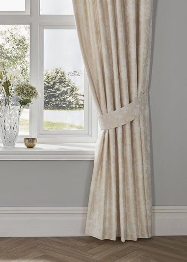 Dreams & Drapes Imelda Jacquard Ivory Pencil Pleat Curtains With Tie-Backs