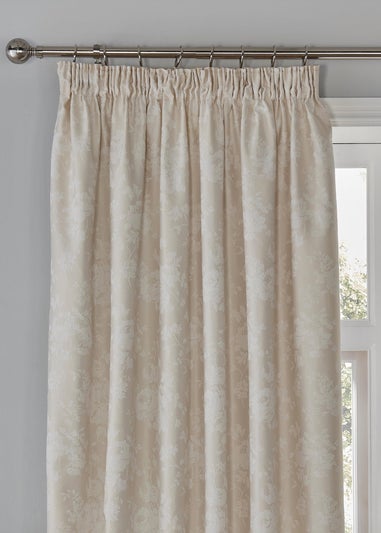 Dreams & Drapes Imelda Jacquard Ivory Pencil Pleat Curtains With Tie-Backs