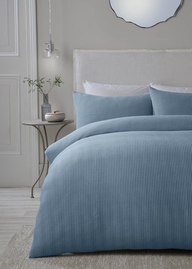 Serene Lindly Waffle Blue Duvet Cover Set