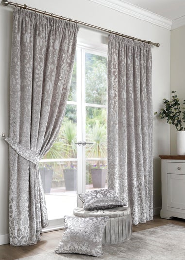 Curtina Trinity Velvet Silver Pencil Pleat Curtains