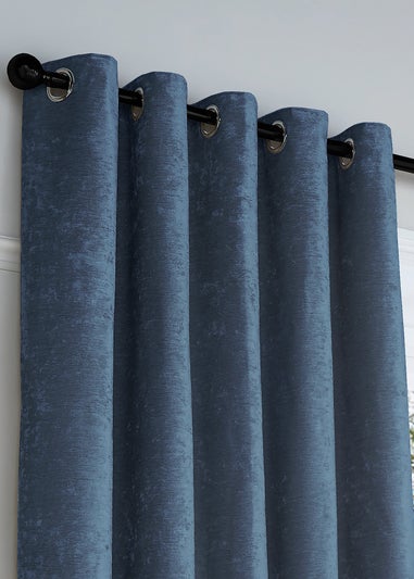 Curtina Textured Chenille Navy Eyelet Curtains