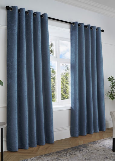 Curtina Textured Chenille Navy Eyelet Curtains