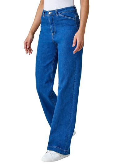 Roman Denim  Cotton Blend Wide Leg Stretch Jeans