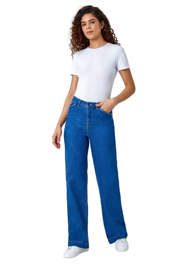 Roman Denim  Cotton Blend Wide Leg Stretch Jeans