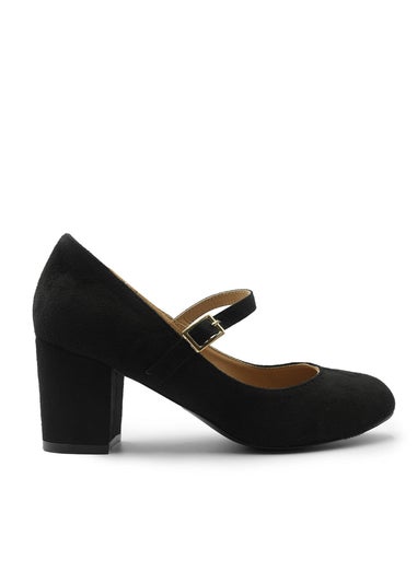 Where's That From Black Suede Araceli Extra Wide MaryJane Pumps