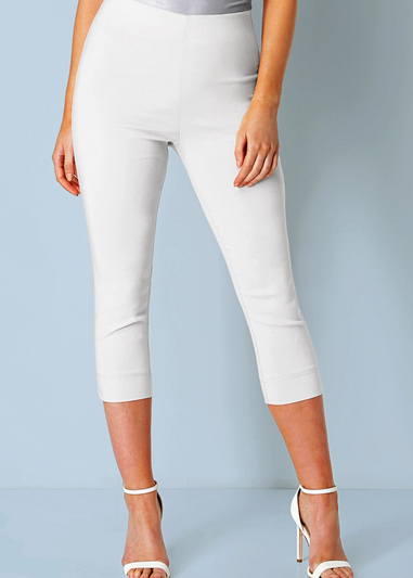 Roman White Petite Cropped Stretch Trousers