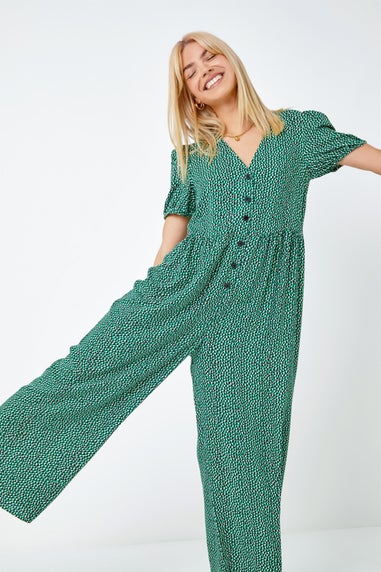 Dusk Forest Polka Dot Print Culotte Jumpsuit