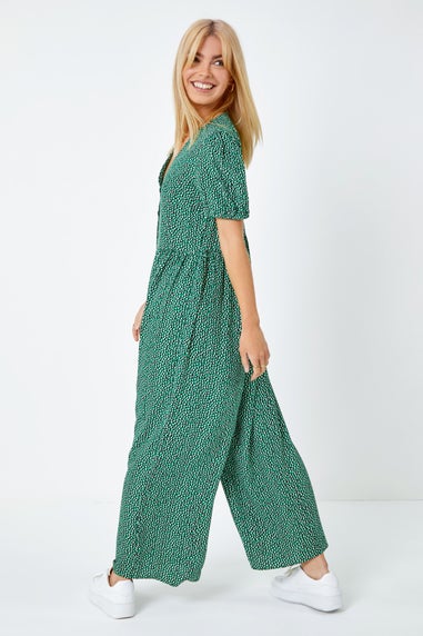 Dusk Forest Polka Dot Print Culotte Jumpsuit