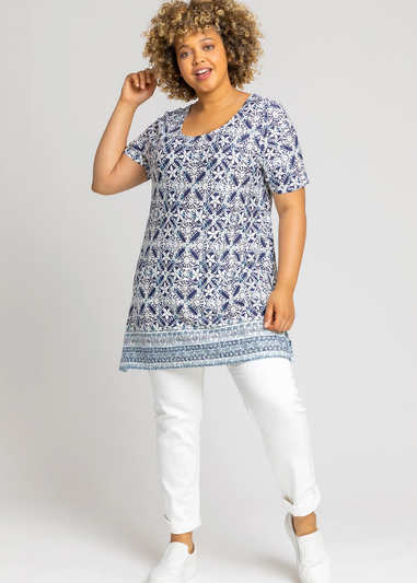 Roman Blue Curve Geo Stretch Jersey Top