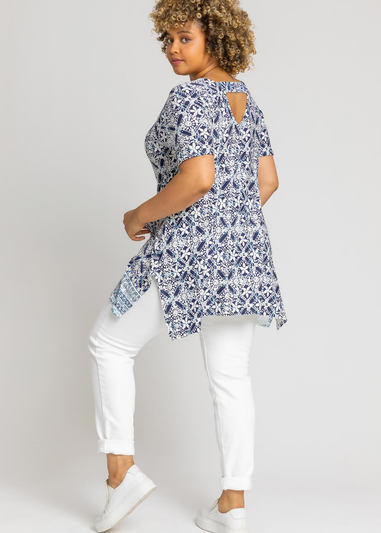 Roman Blue Curve Geo Stretch Jersey Top