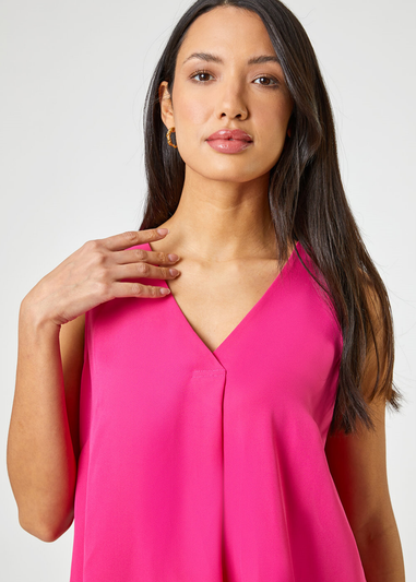 Roman Fuchsia V-Neck Sleeveless Vest Pleat Top