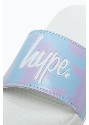 Hype Kids Blue Splodge Tie Dye Script Sliders