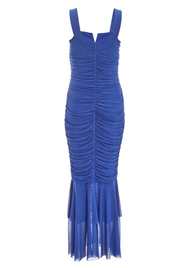 Quiz Blue Mesh Frill Hem Midaxi Dress