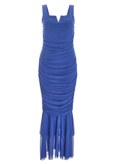 Quiz Blue Mesh Frill Hem Midaxi Dress