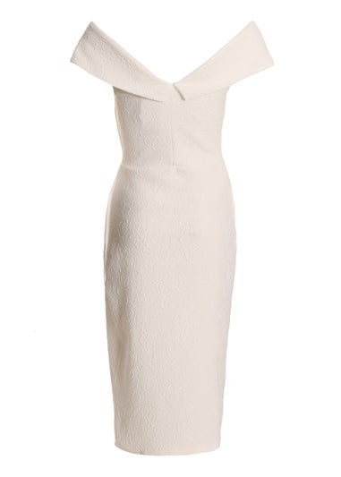 Quiz White Jacquard Bardot Ruched Dress
