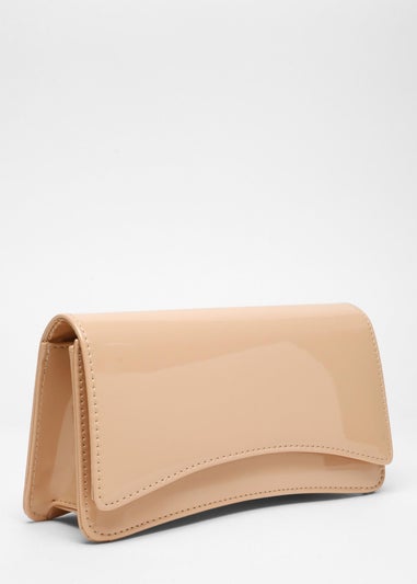 Quiz Natural Patent Faux Leather Curved Clutch Bag
