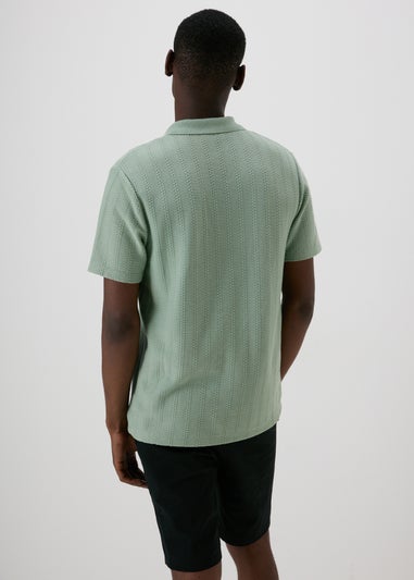 Sage Jacquard V-Neck Polo Top