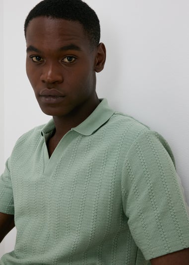 Sage Jacquard V-Neck Polo Top