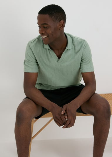 Sage Jacquard V-Neck Polo Top