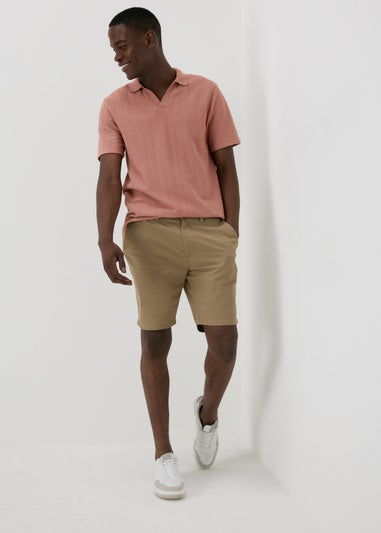 Pink Jacquard Open Neck Polo Top