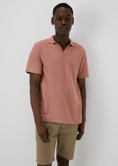 Pink Jacquard Open Neck Polo Top