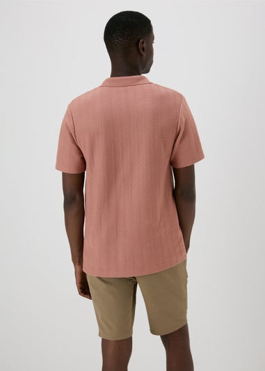 Pink Jacquard Open Neck Polo Top