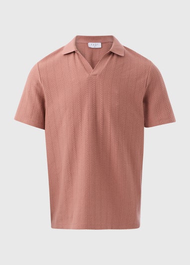 Pink Jacquard Open Neck Polo Top