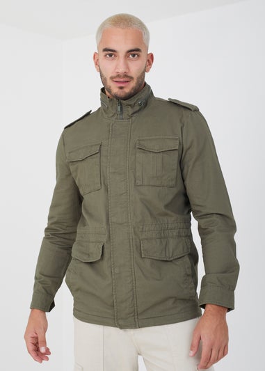 Brave Soul Khaki Cotton Twill Funnel Neck Jacket