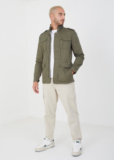 Brave Soul Khaki Addlington Cotton Twill Funnel Neck Jacket