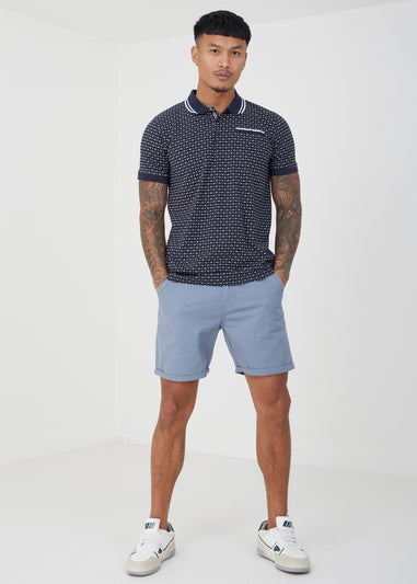 Brave Soul Navy Barnett Cotton Print Polo Shirt