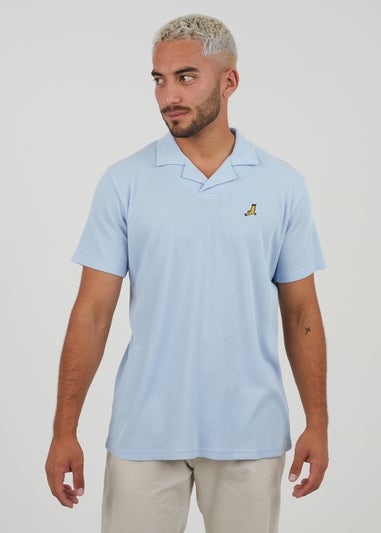 Brave Soul Blue Cotton Blend Waffle Polo Shirt