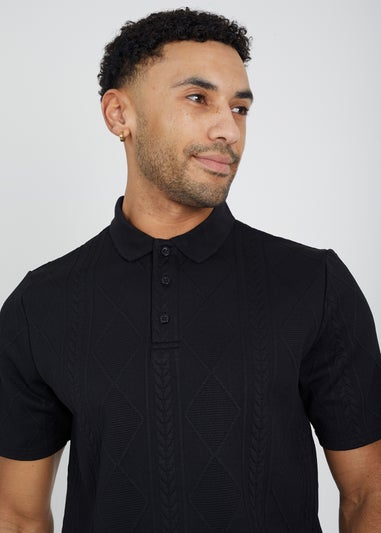 Brave Soul Black Jaquard Knit Polo Shirt