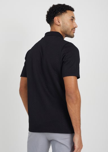 Brave Soul Black Jaquard Knit Polo Shirt