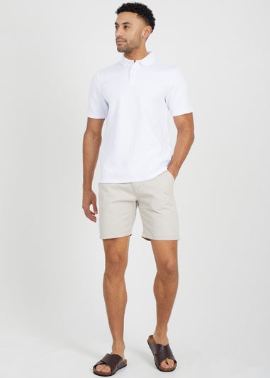 Brave Soul White Jaquard Knit Polo Shirt