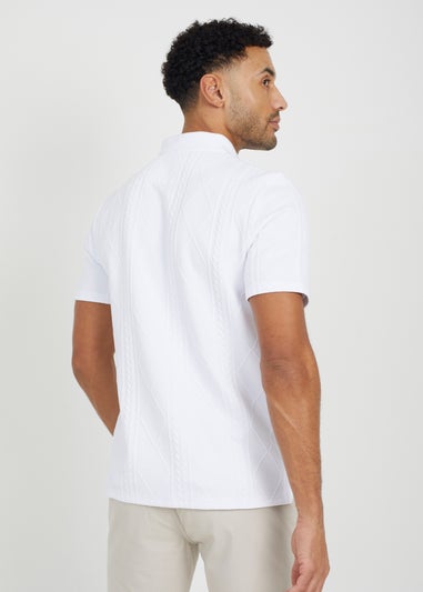 Brave Soul White Jaquard Knit Polo Shirt