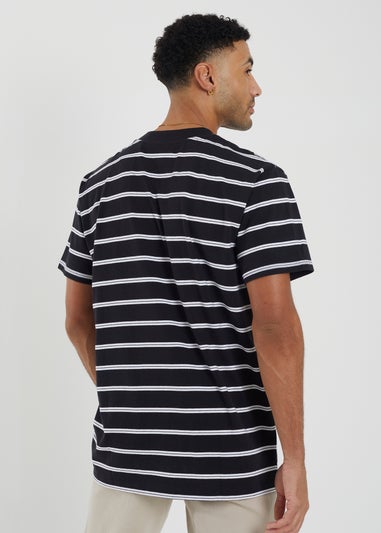 Brave Soul Black Gannon Cotton Oversized Stripe T-Shirt