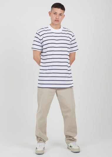 Brave Soul White Gannon Cotton Oversized Stripe T-Shirt