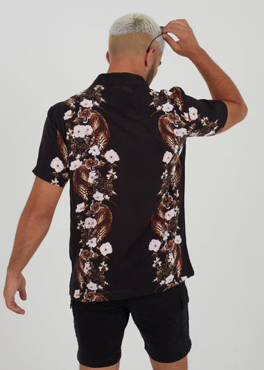 Brave Soul Black Revere Collar Print Shirt