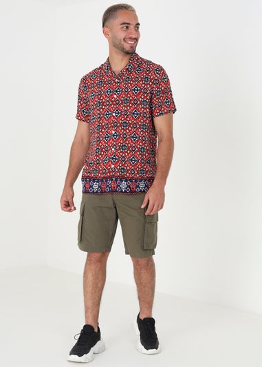 Brave Soul Red Revere Collar Print Shirt