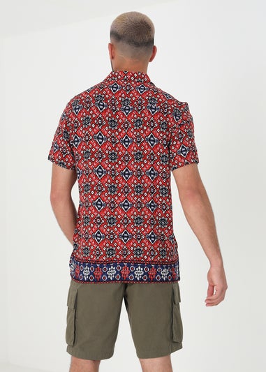 Brave Soul Red Revere Collar Print Shirt