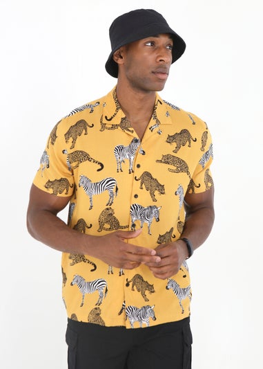 Brave Soul Mustard Short Sleeve Print Shirt