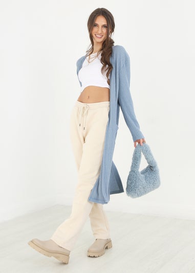 Brave Soul Pale Blue Ribbed Oversized Lounge Cardigan