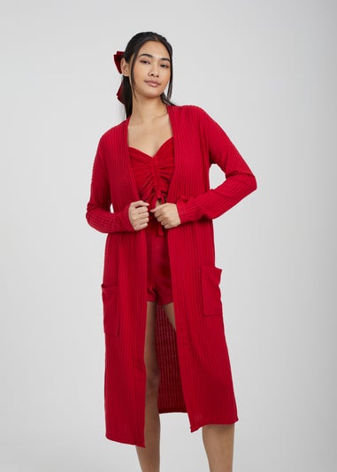 Brave Soul Red Nellie Ribbed Oversized Lounge Cardigan