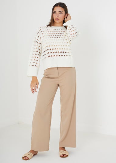 Brave Soul Cream Jute Mesh Cropped Oversized Jumper