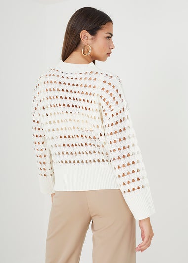 Brave Soul Cream Jute Mesh Cropped Oversized Jumper