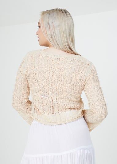 Brave Soul Natural Whisper Ladder Stitch Crew Neck Jumper