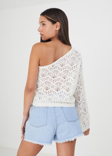 Brave Soul Cream Asymmetric Off the Shoulder Jumper