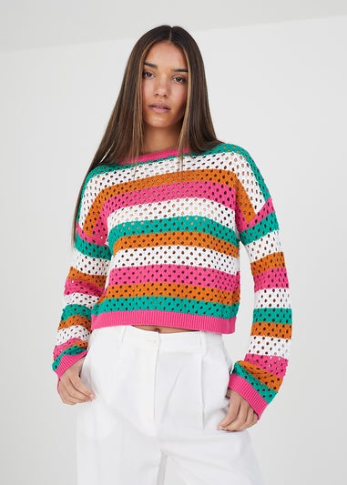 Brave Soul Multi Hopper Cotton Mesh Stripe Jumper